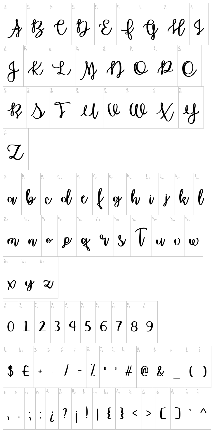 October Moon font map